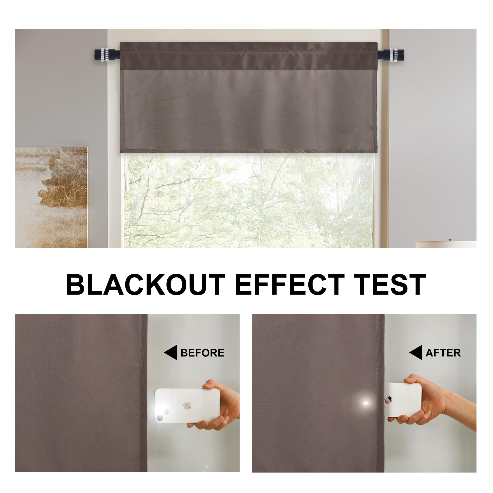 Dwcn Kitchen Valance Solid Short Topper, Brown Valance Curtains For Living Room, Rod Pocket Bathroom/Basement Window Curtains -
