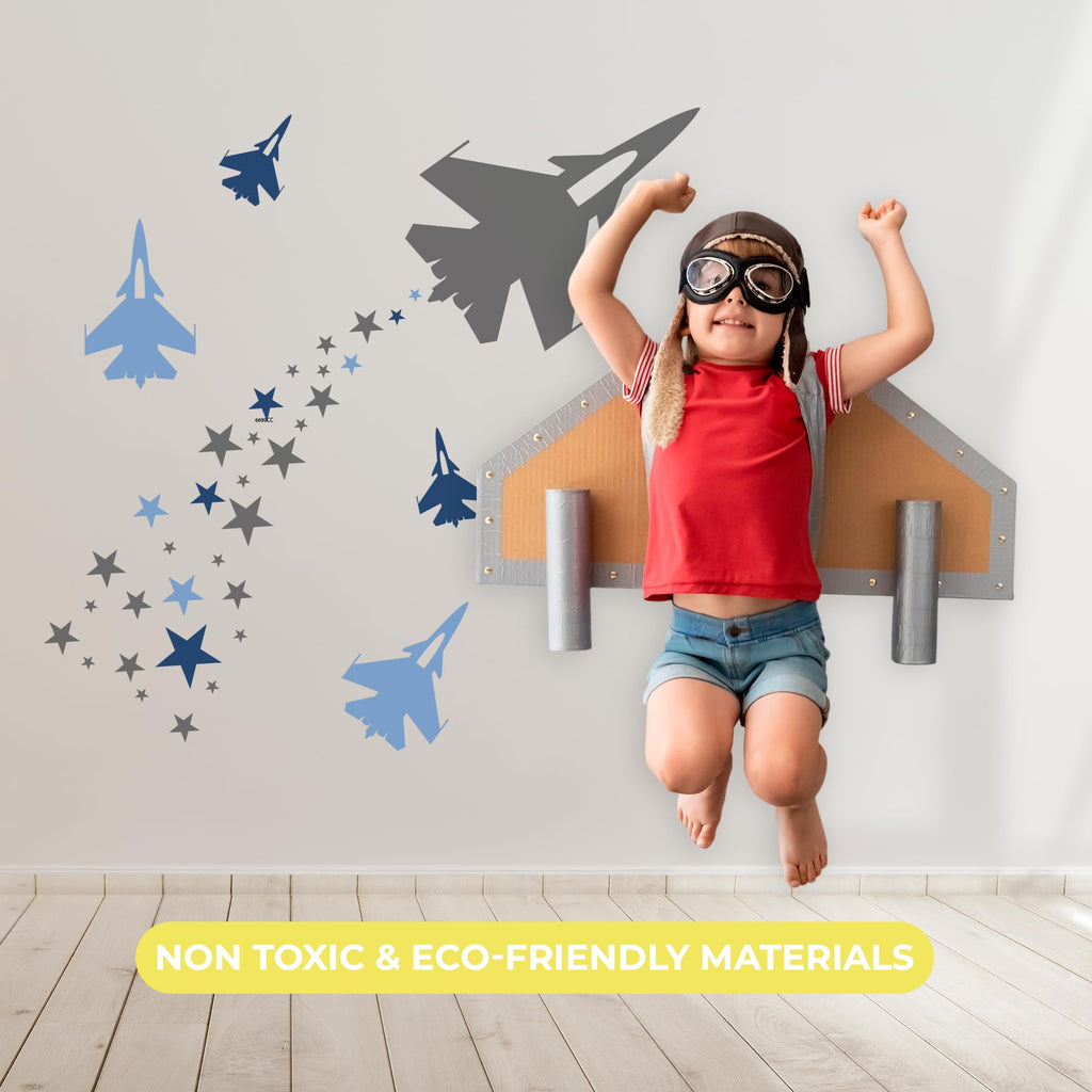 Airplanes And Stars Wall Decor Living Room I Wall Decal For Home Bedroom I Nursery Wall Decal For Baby Boy Decoration I Stickers