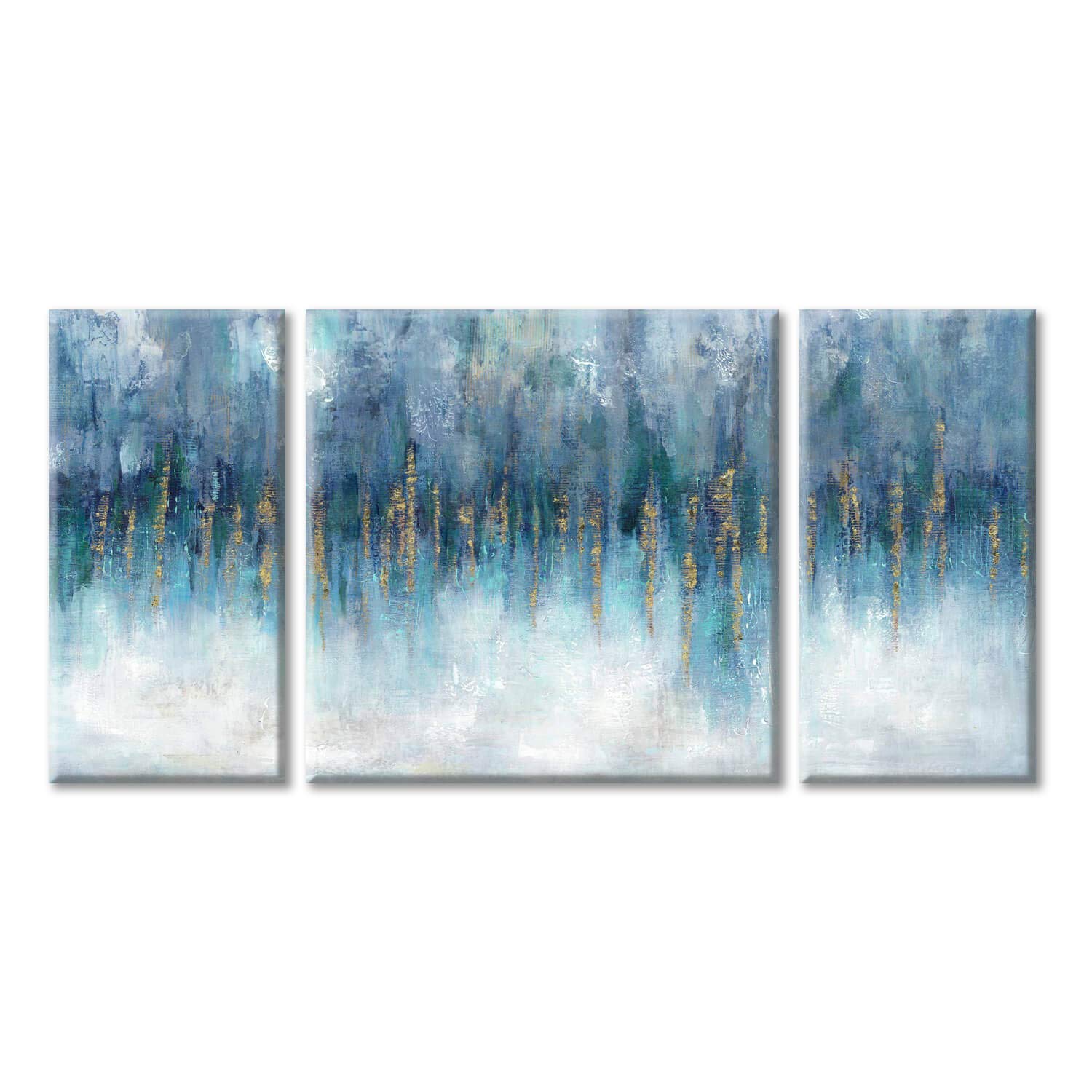 Modern Picture Abstract Canvas Artwork:Blue & White Wall Art on Canvas painting for Office (24 x 24 x 1 Panel + 24 x 12 