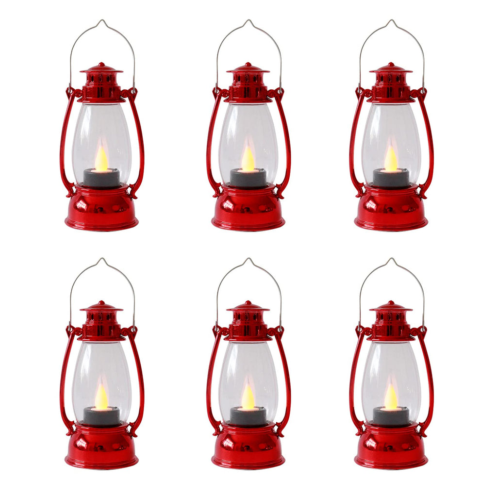 Reperla Christmas Mini Lanterns 6-Pcs LED Small Lanterns Indoor Red Lanterns Decorative Outdoor Hanging Lantern Decorative Candl