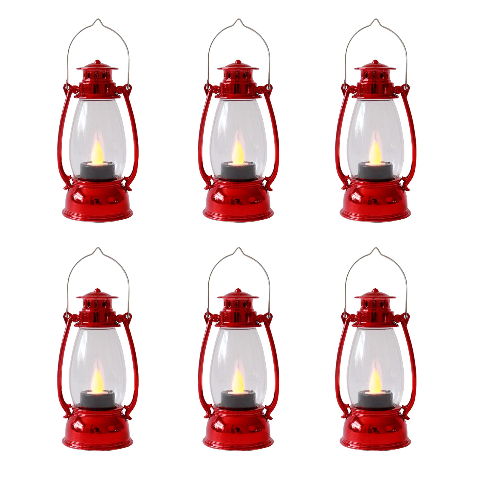 Reperla Christmas Mini Lanterns 6-Pcs LED Small Lanterns Indoor Red Lanterns Decorative Outdoor Hanging Lantern Decorative Candl