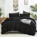 Luxlovery Black Ruffle Comforter Set California King Champange Farmhouse Bedding Comforter Set Shabby Boho Taupe Blanket Quilts