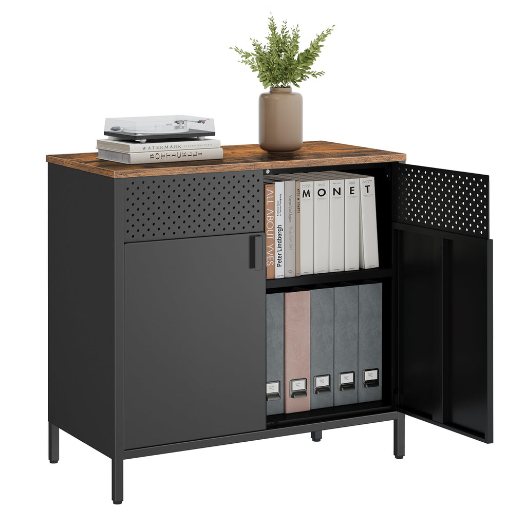 Songmics Storage Cabinet, Floor Standing Cabinet With Door, 15.7 X 31.5 X 29.9 Inches, Adjustable Shelf, Space-Saving Sideboard, Industrial Style, Rustic Brown And Black Ulsc102B01