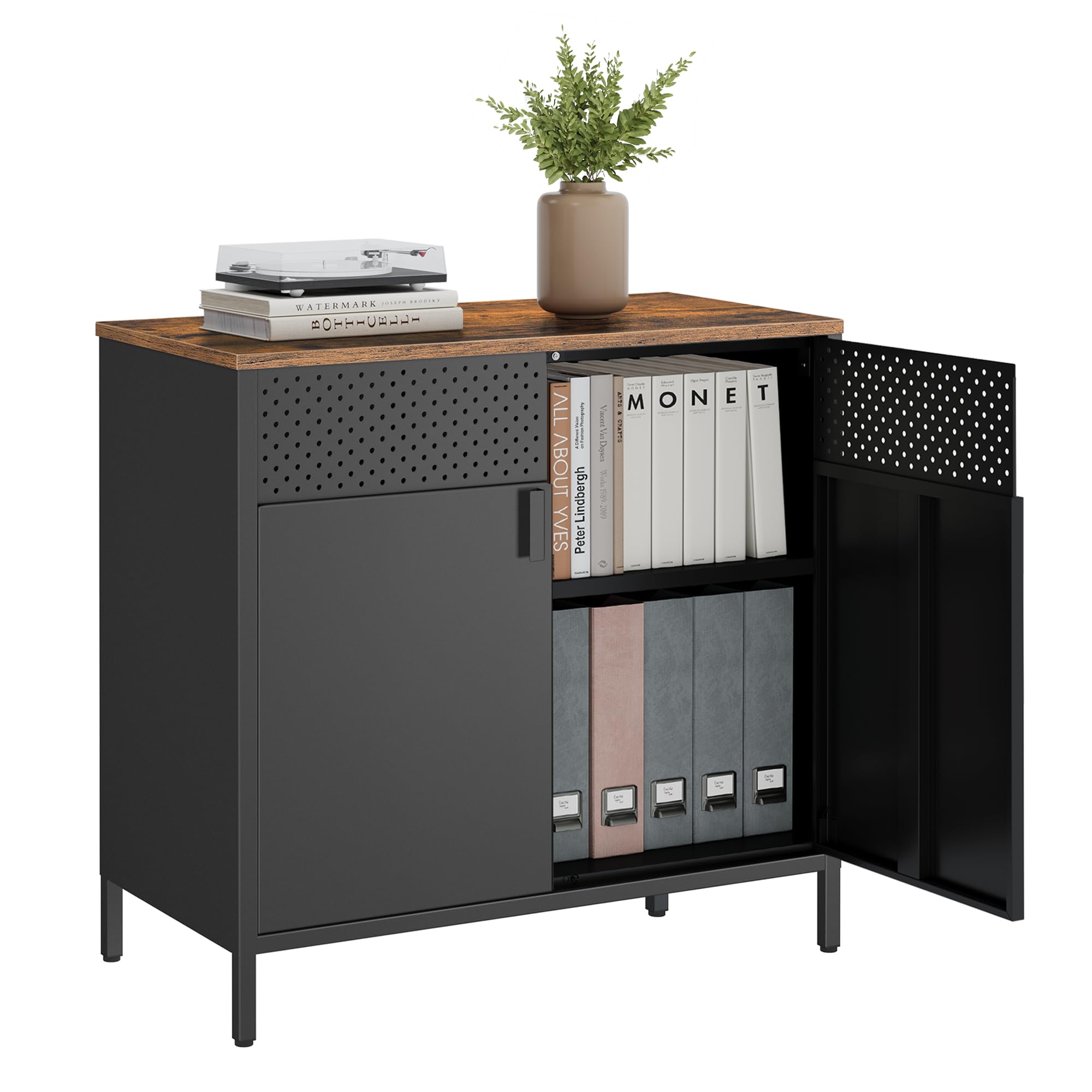 Songmics Storage Cabinet, Floor Standing Cabinet With Door, 15.7 X 31.5 X 29.9 Inches, Adjustable Shelf, Space-Saving Sideboard, Industrial Style, Rustic Brown And Black Ulsc102B01