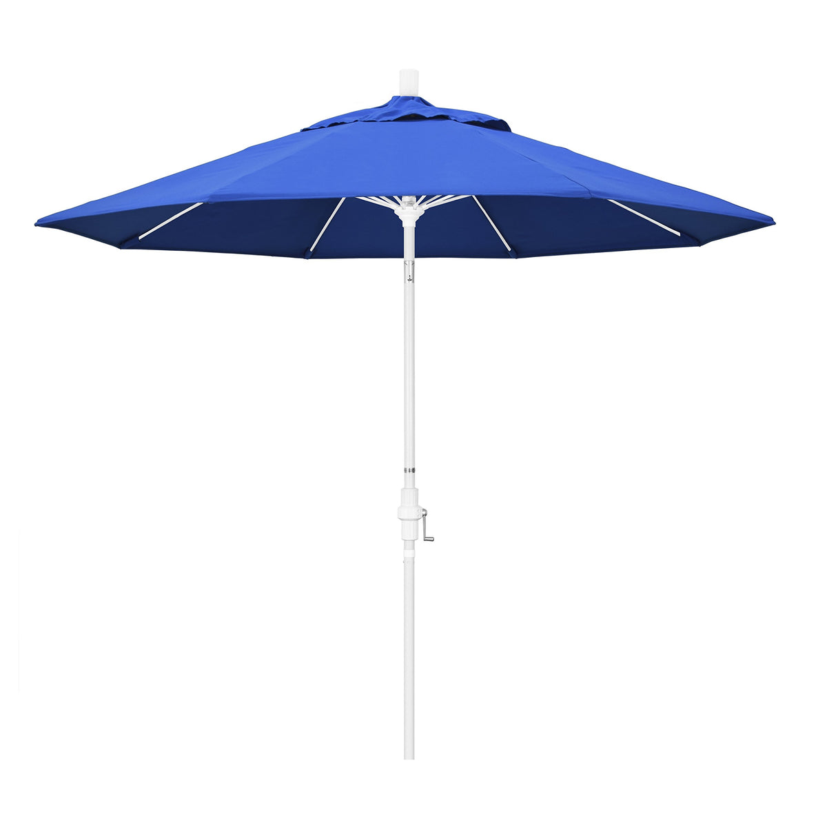 California Umbrella Gscuf908170-F03 9' Round Aluminum Fiberglass Rib Market Patio Umbrella, White Pole, Royal Blue