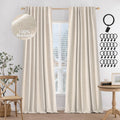 Miulee 100% Blackout Curtains 108 Inches Long, Linen Curtains & Drapes For Bedroom Living Room Back Tab Rod Pocket Black Out Window Treatments Thermal Insulated 9 Ft, Natural Beige, 2 Panels