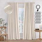 Miulee 100% Blackout Curtains 108 Inches Long, Linen Curtains & Drapes For Bedroom Living Room Back Tab Rod Pocket Black Out Window Treatments Thermal Insulated 9 Ft, Natural Beige, 2 Panels