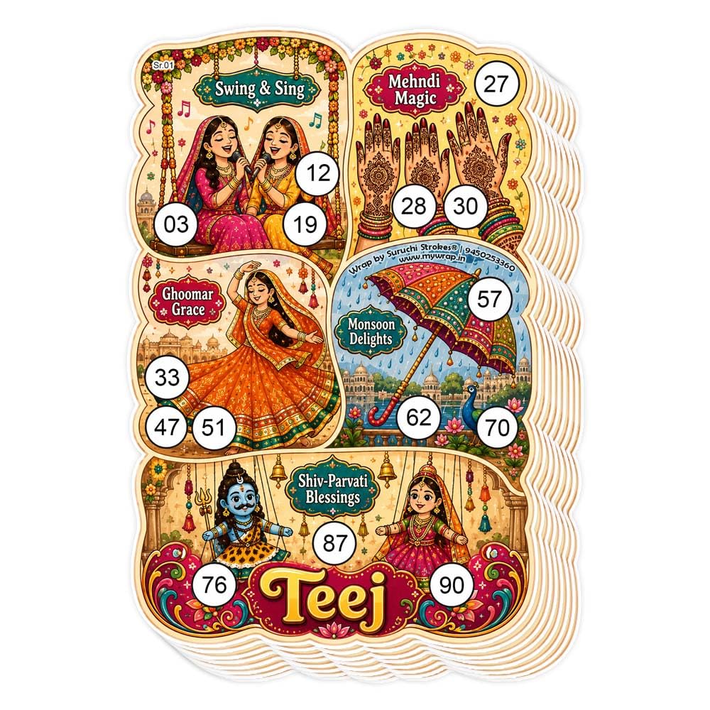 Suruchi Strokes Teej Theme Tambola Ticket | Sindhara | Hariyali Teej & Sawan Festival Housie Game (30 Ticket)