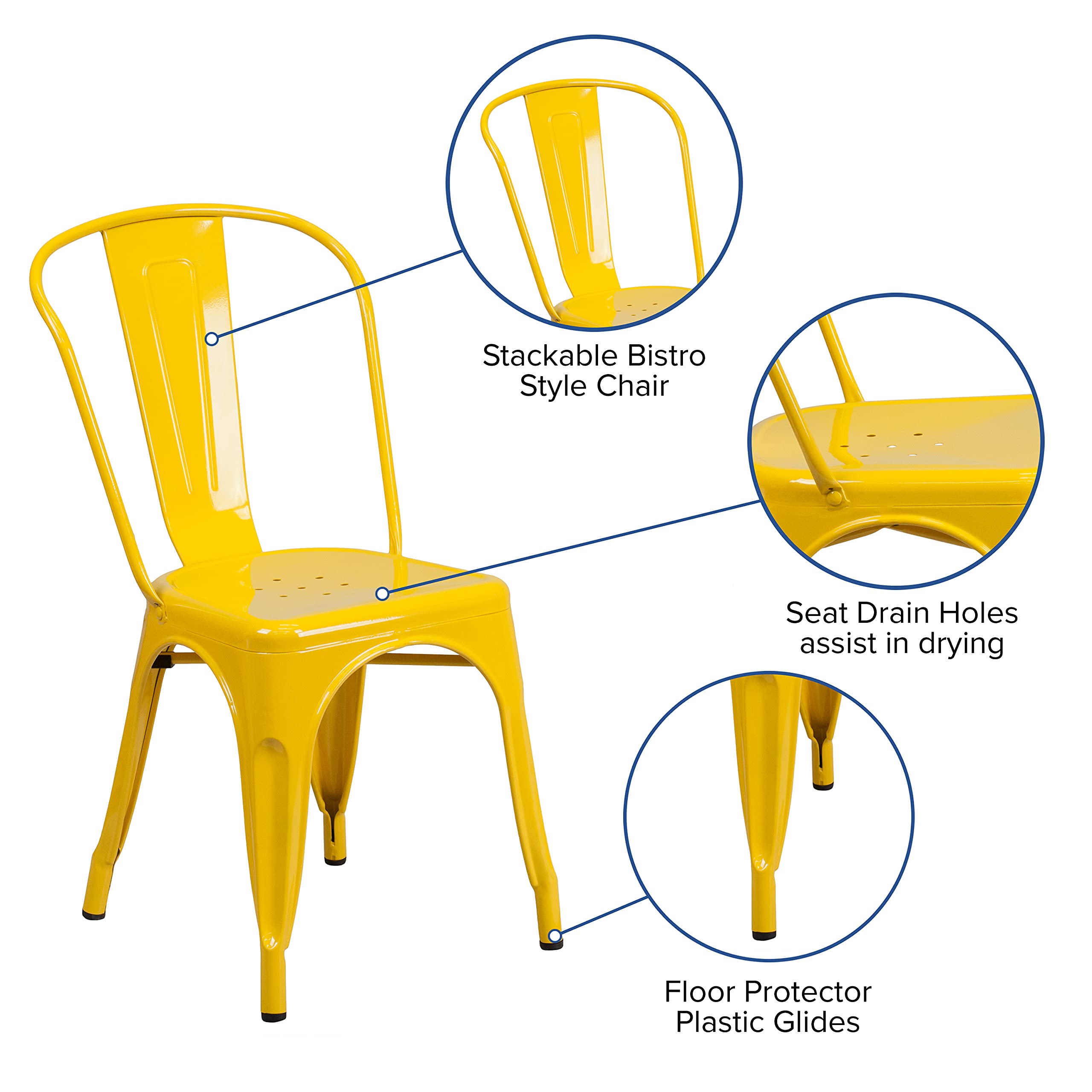 Flash Furniture Commercial Grade 31.5' Square Yellow Metal Indoor-Outdoor Table Set With 4 Stack Chairs