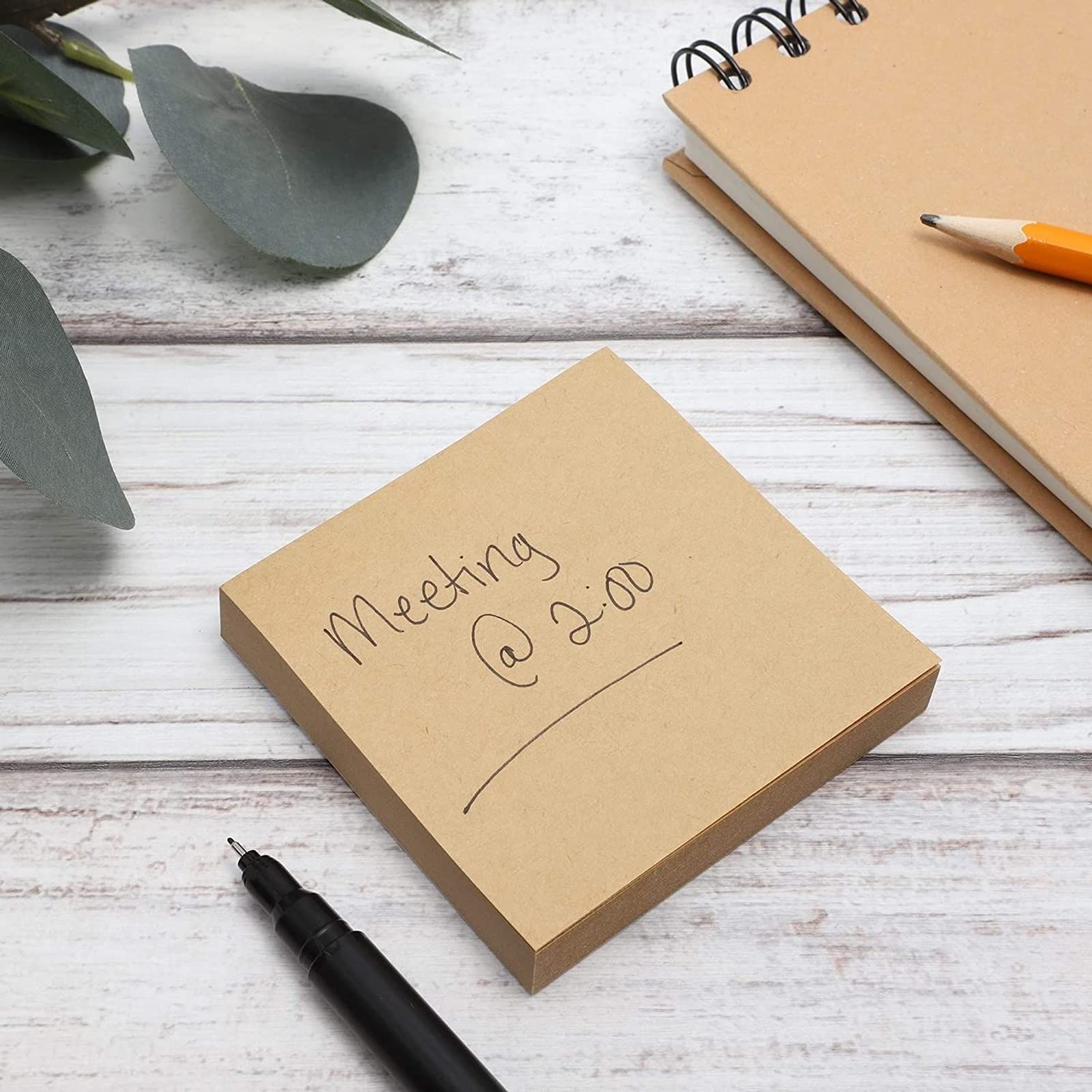 Juvale 6 Pack Kraft Paper Sticky Notes, Self-Adhesive Memo Pads, 3x3 in, Brown, 100 Sheets Per Pad