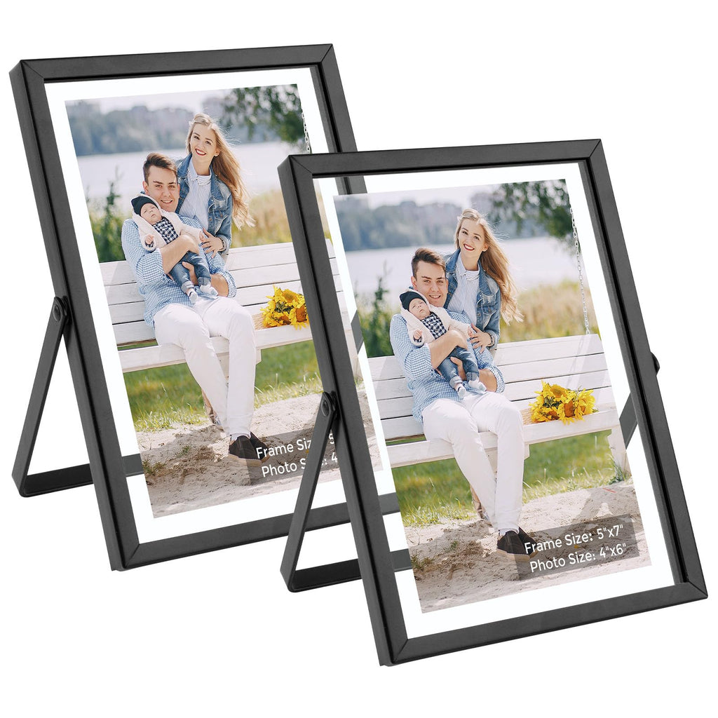 Golden State Art, Black 5x7 Frame for 4x6 Photo - Floating Frame for 4 x 6 or Smaller Photos - Metal Frame and Real Glass, Elega