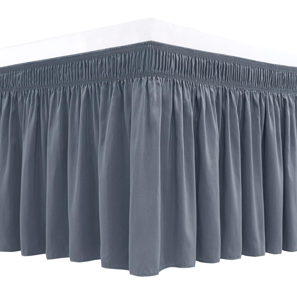 Biscaynebay Wrap Around Bed Skirts For Full & Full Xl Beds 15' Drop, Dark Grey Adjustable Elastic Dust Ruffles Easy Fit Wrinkle