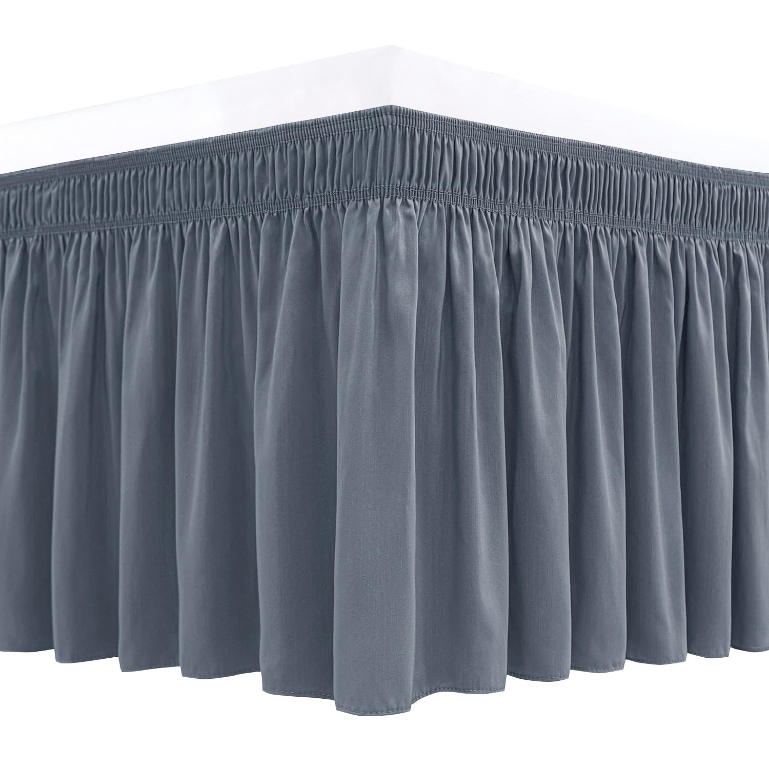 Biscaynebay Wrap Around Bed Skirts For Queen Beds Short Drop Of 12', Dark Grey Adjustable Elastic Dust Ruffles Easy Fit Wrinkle