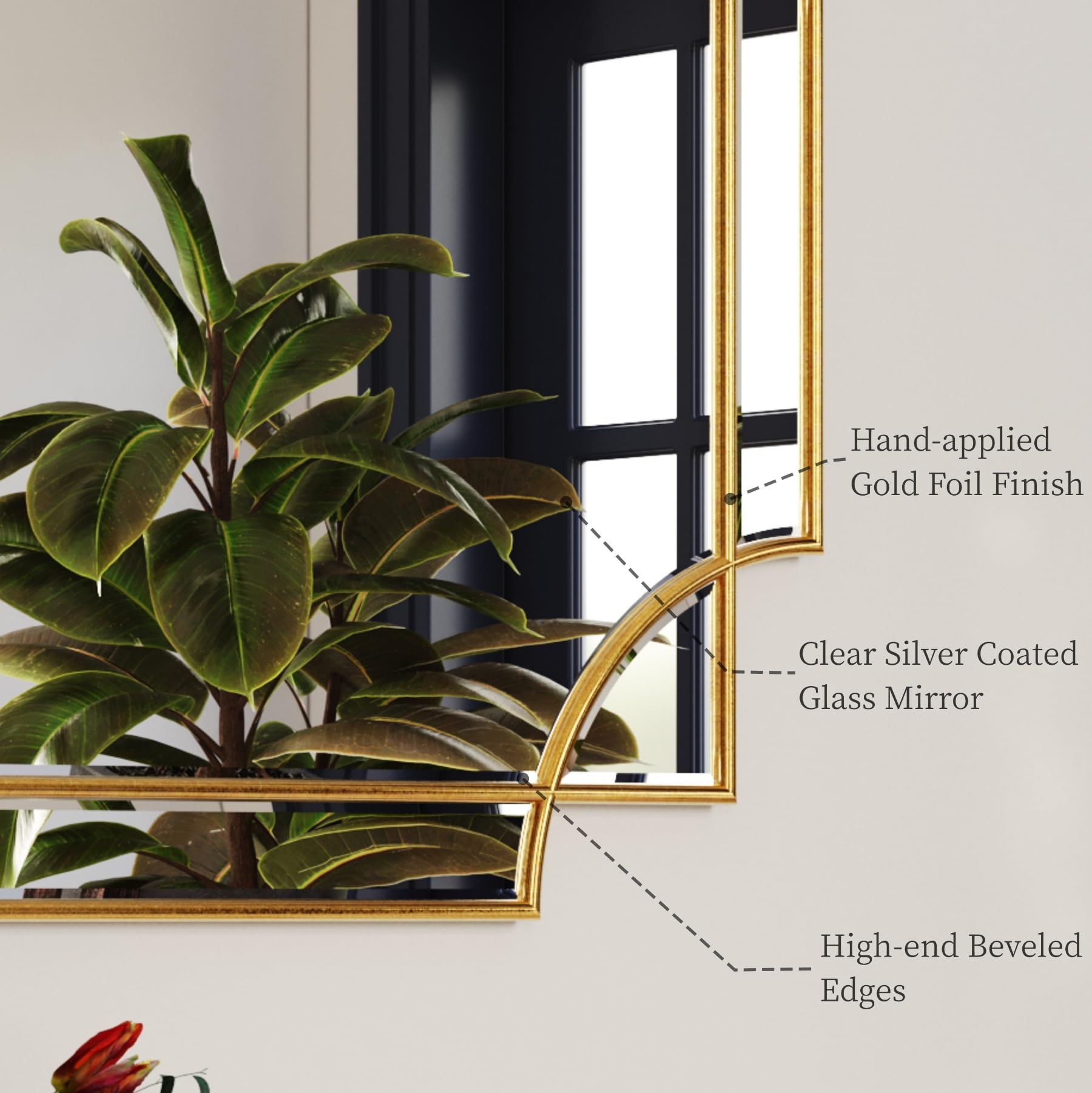 Kelly Miller Gold Framed Mirror For Wall, 26''X26'' Gold Square Wall Mirror Vanity Mirror Decorative Mirror Beveled Wall Decor F