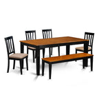 East West Furniture NIAN6-BCH-C 6 Piece Dining Room Set Contains a Rectangle Kitchen Table with Butterfly Leaf and 4 Linen Fabric Dining Chairs with a Bench, 36x66 Inch, Black & Cherry