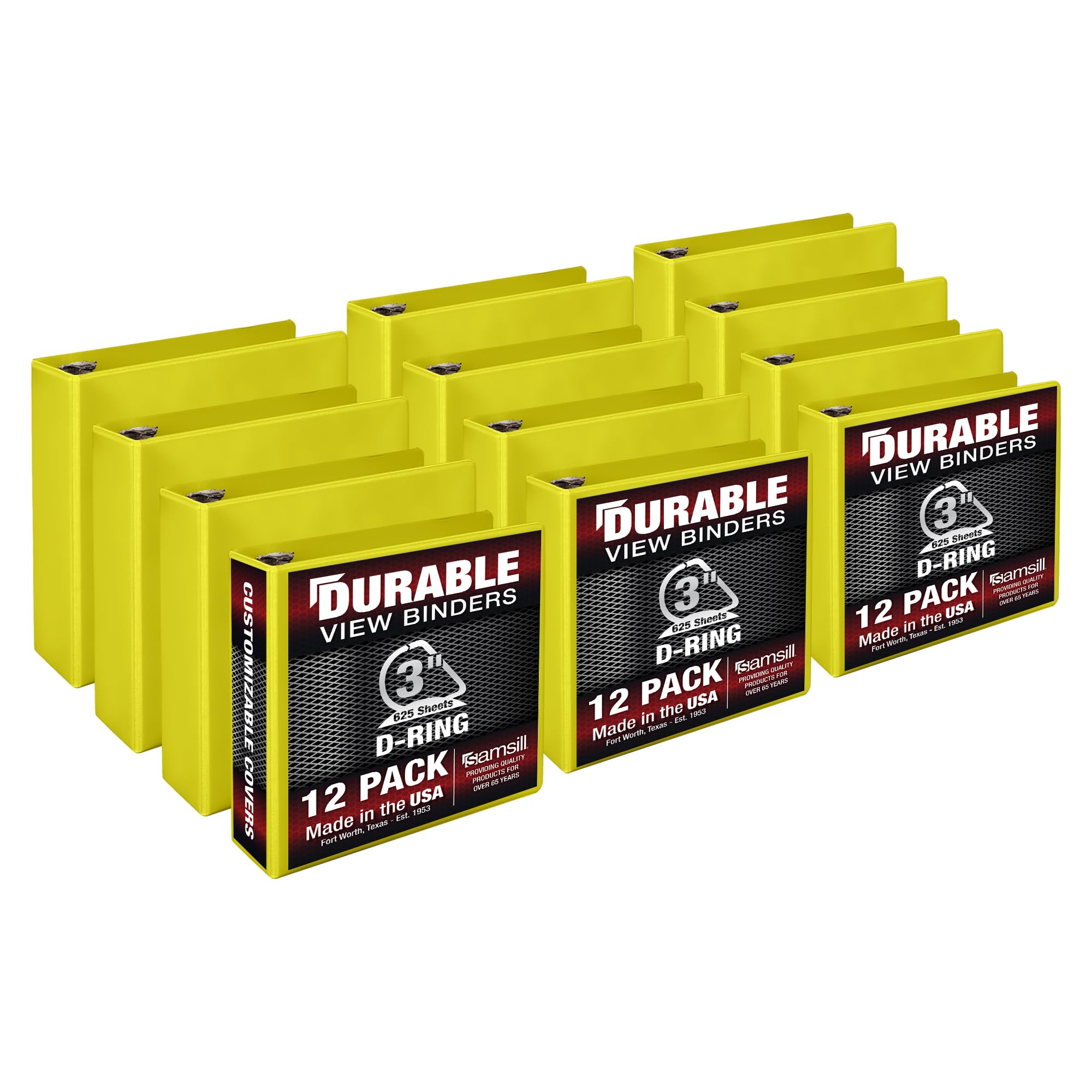 Samsill Durable 3 Inch Binder, Made In Usa, D Ring Binder, Fsc 100% Recycled Chipboard, Yellow, 12 Pack