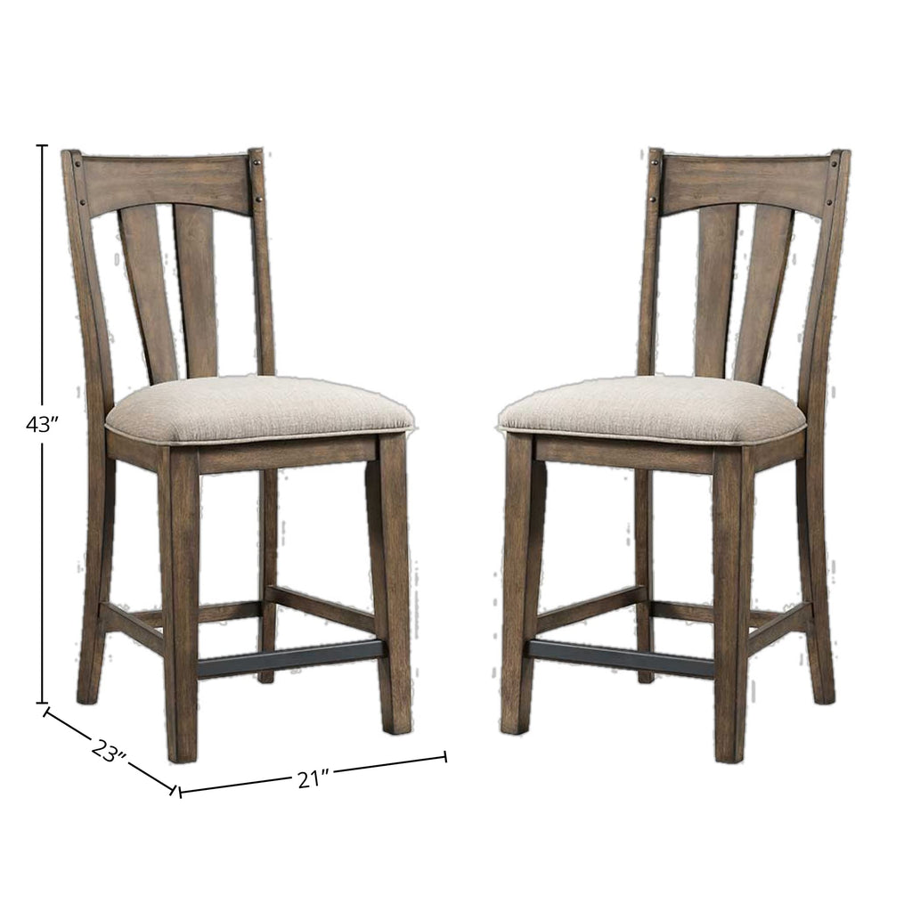 Whiskey River Slat Back Counter Stool with Cushion Seat, Set of 2, Gun Powder Gray