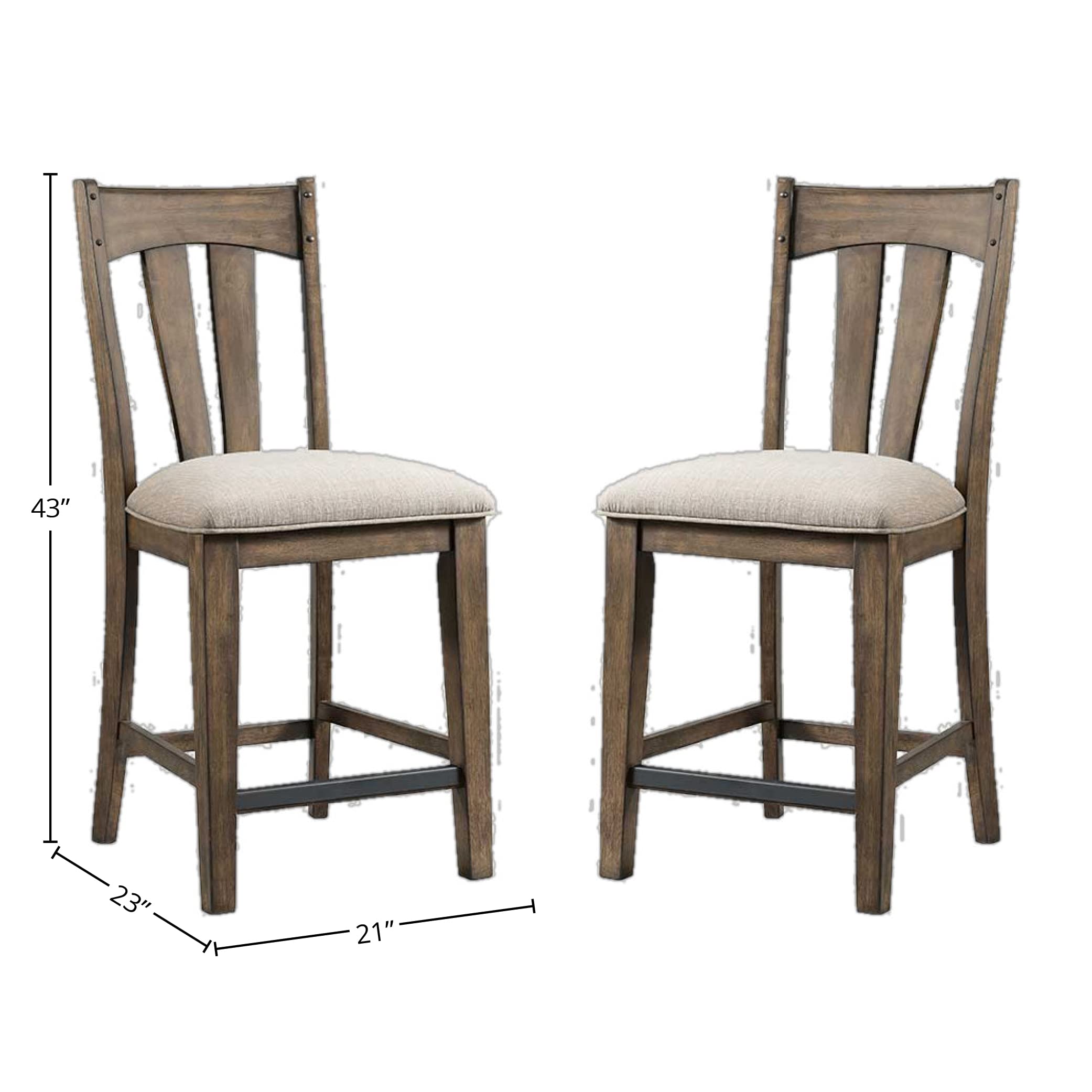 Whiskey River Slat Back Counter Stool with Cushion Seat, Set of 2, Gun Powder Gray