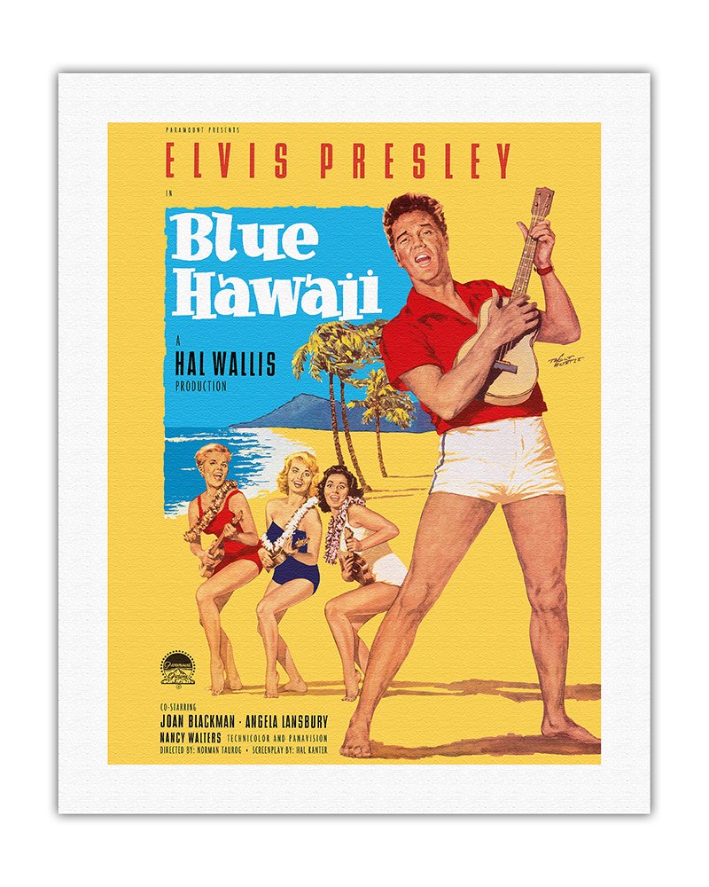 Elvis Presley in Blue Hawaii - Vintage Film Movie Poster by Rolf Goetze c.1961 - Fine Art Rolled Canvas Print (Unframed) 20in x 