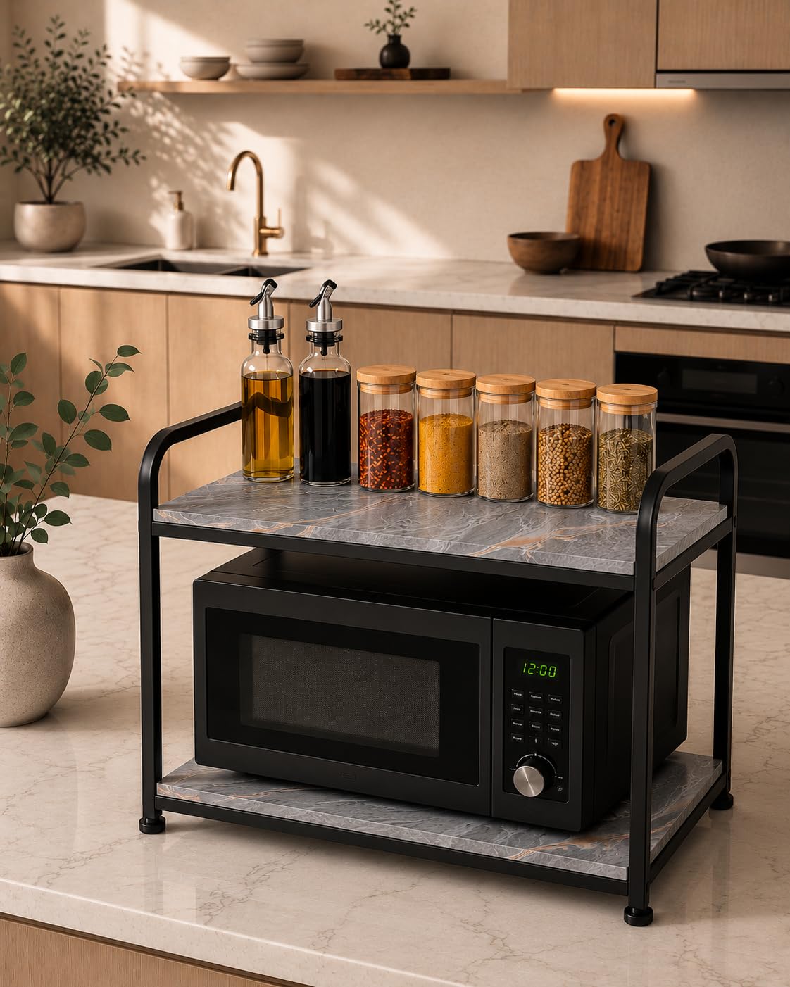 Livingloom MultiTier Heavy Duty Microwave Stand, Metal Kitchen Shelf Countertop Organizer, Space Saving Microwave Oven Rack For