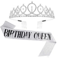 CAVETEE 'Birthday Queen' Sash & Rhinestone Tiara Set - Birthday Tiaras and Sash Birthday Party Favors Glitter Birthday Decorat