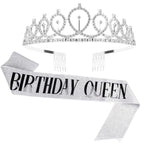 CAVETEE 'Birthday Queen' Sash & Rhinestone Tiara Set - Birthday Tiaras and Sash Birthday Party Favors Glitter Birthday Decorat