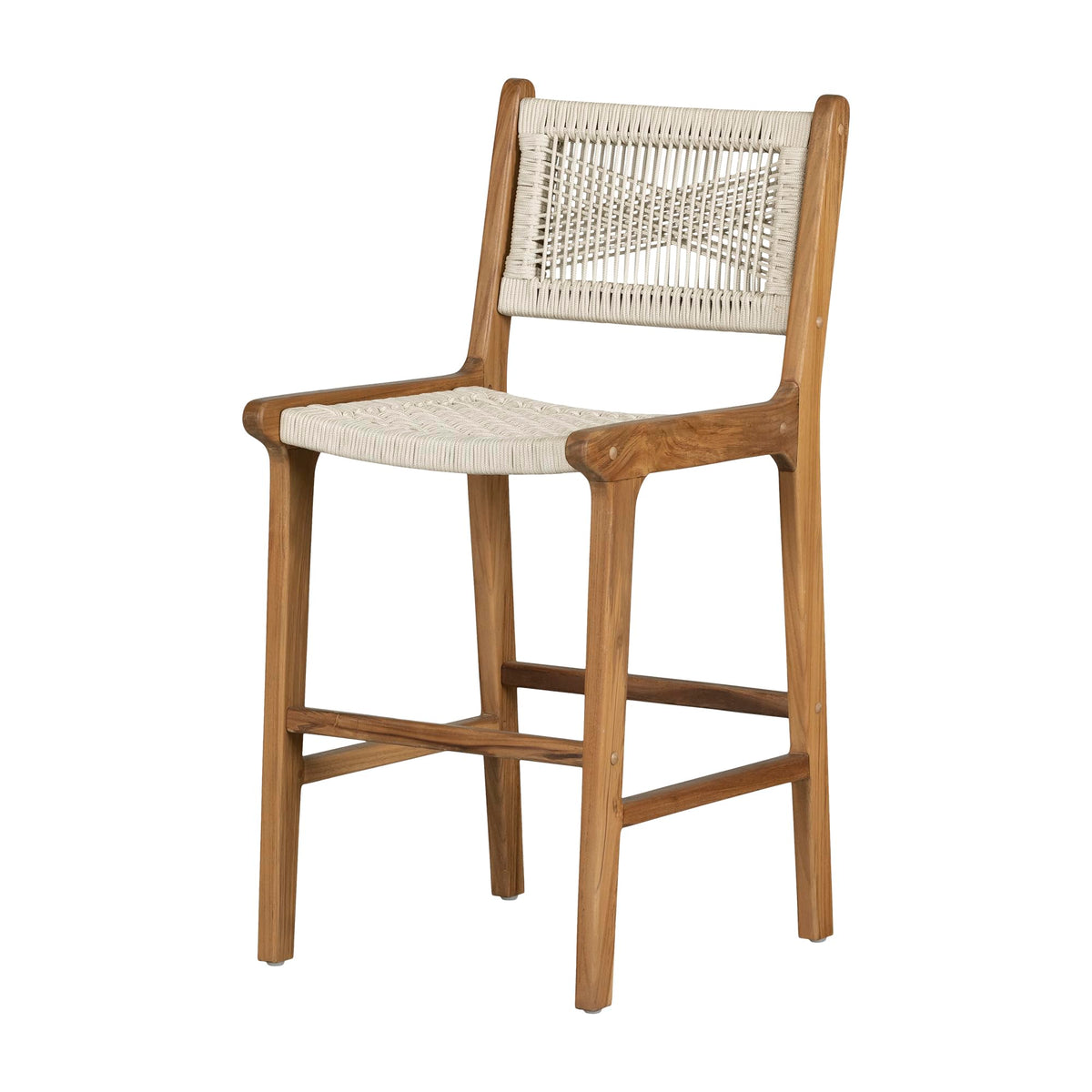 South Shore Balka Woven Rope And Teak Wood Counter Stool, Cream And Natural