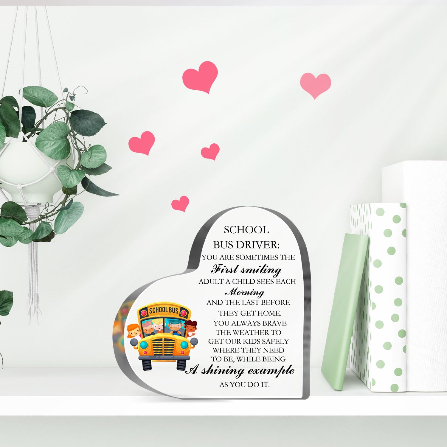 MUNLICAR Acrylic Heart Shaped Desk Decor Thank You Bus Driver 4x4 inches