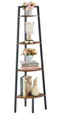 Hoctieon Corner Shelf, 4-Tier Corner Bookshelf, Rustic Corner Ladder Shelf, Industrial Display Shelf for Living Room, Kitchen, H