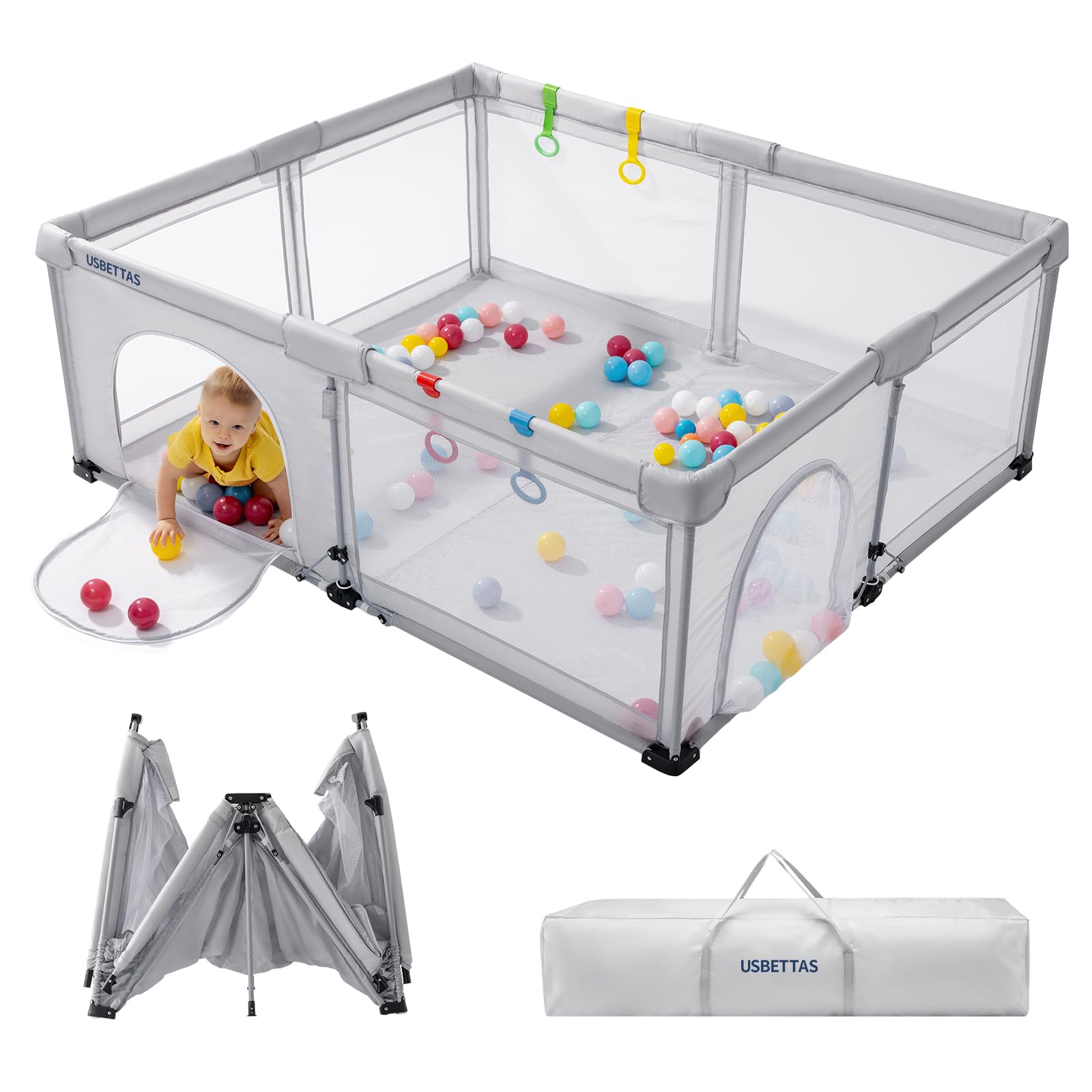 usbettas Foldable Baby Playpen, 1-Minute Setup, Lightweight Portable Playpen with Carry Bag, 59x71 Indoor Outdoor Safty Play Yar