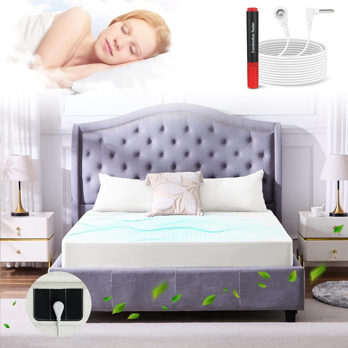 Grounding Sheets 12% Pure Silver Fiber 88% Organic Cotton Superior Earthing Fitted Sheet Earth Connected Bed Sheet With Test Pen