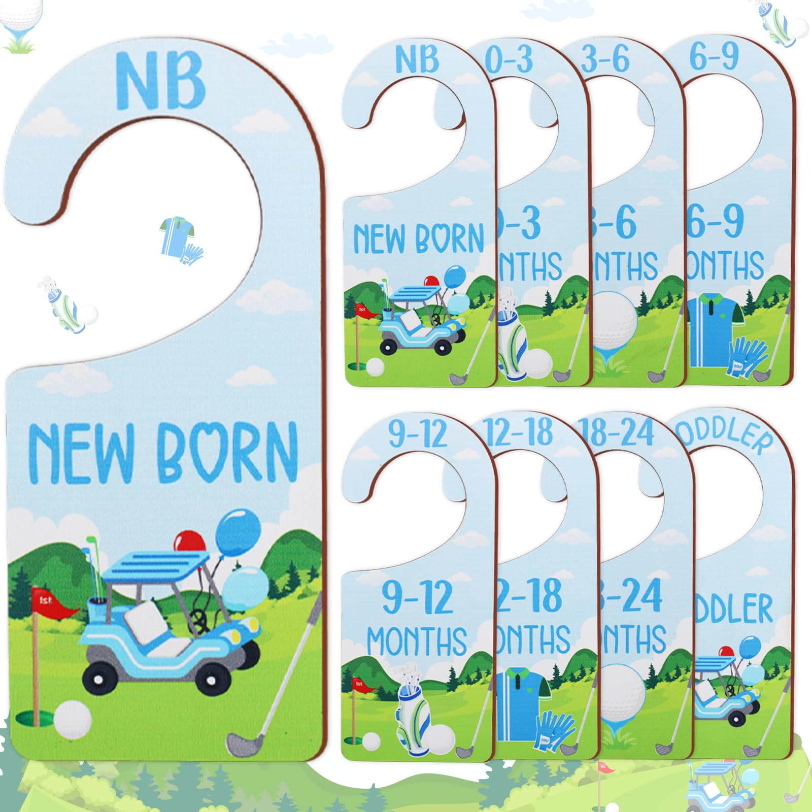 CORNER LACE Baby Closet Dividers 8PCS, Cute Dumpling Themed Wooden Double-Sided Clothes Size Hanger/Organizer from Newborn to To