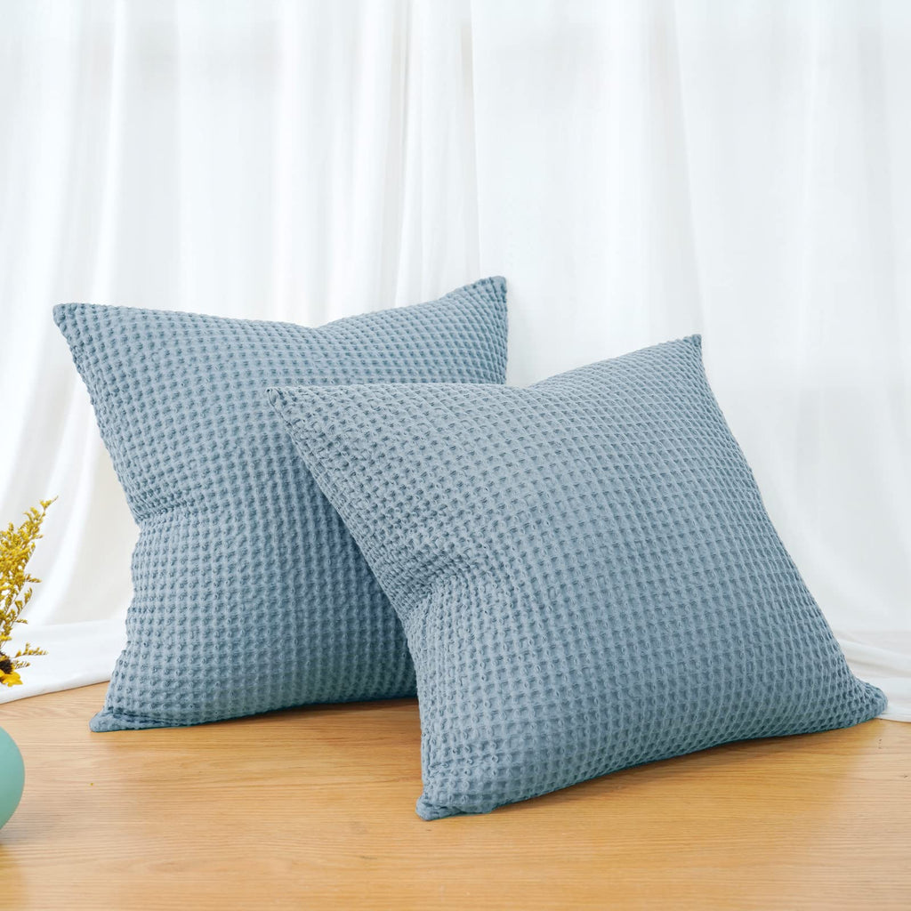 Phf 100% Cotton Waffle Weave Throw Pillow Cover, 24' X 24', No Insert, 2 Pack Square Pillowcases Shell, Elegant Home Decorative Throw Pillow Covers For Bed Couch Sofa, Dusty Blue