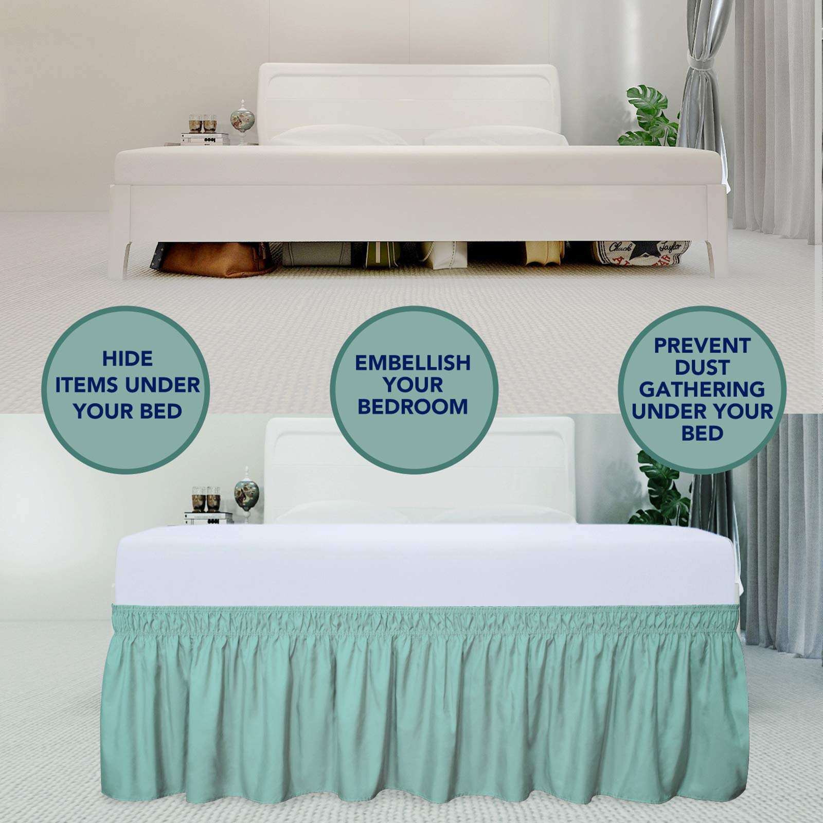 Purefit Wrap Around Ruffled Bed Skirt With Adjustable Elastic Belt - 14 Inch Drop Easy To Put On, Wrinkle Free Bedskirt Dust Ruffles, Bed Frame Cover For Twin, Twin Xl And Full Size Beds, Lavender