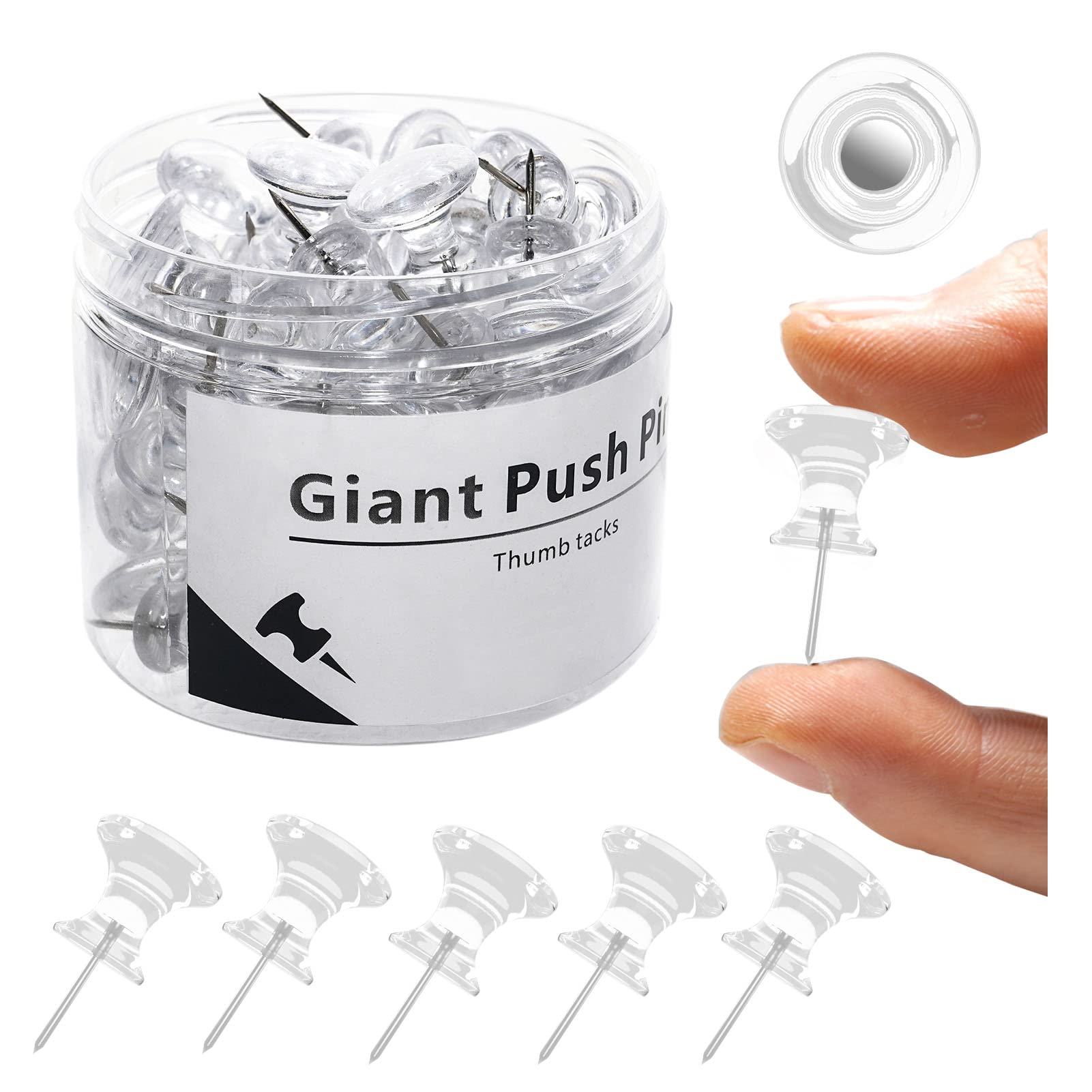 Updateclassic, 60 Pcs Large Push Pins For Cork Board- Clear Thumb Tacks For Bulletin Board Jumbo Push Pins For Wall Long Thumbta
