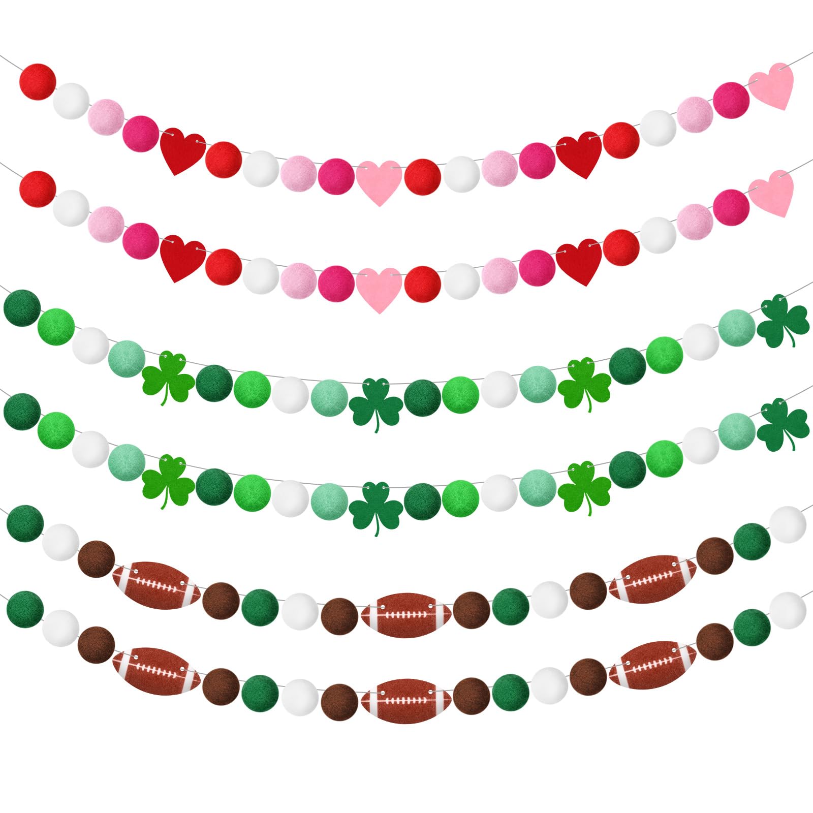 Moukeren 6 Pcs Valentine's Day Decorations 39 ft Valentine Pom Pom Felt Garland Football Felt Banner Tailgate Party Decorations 