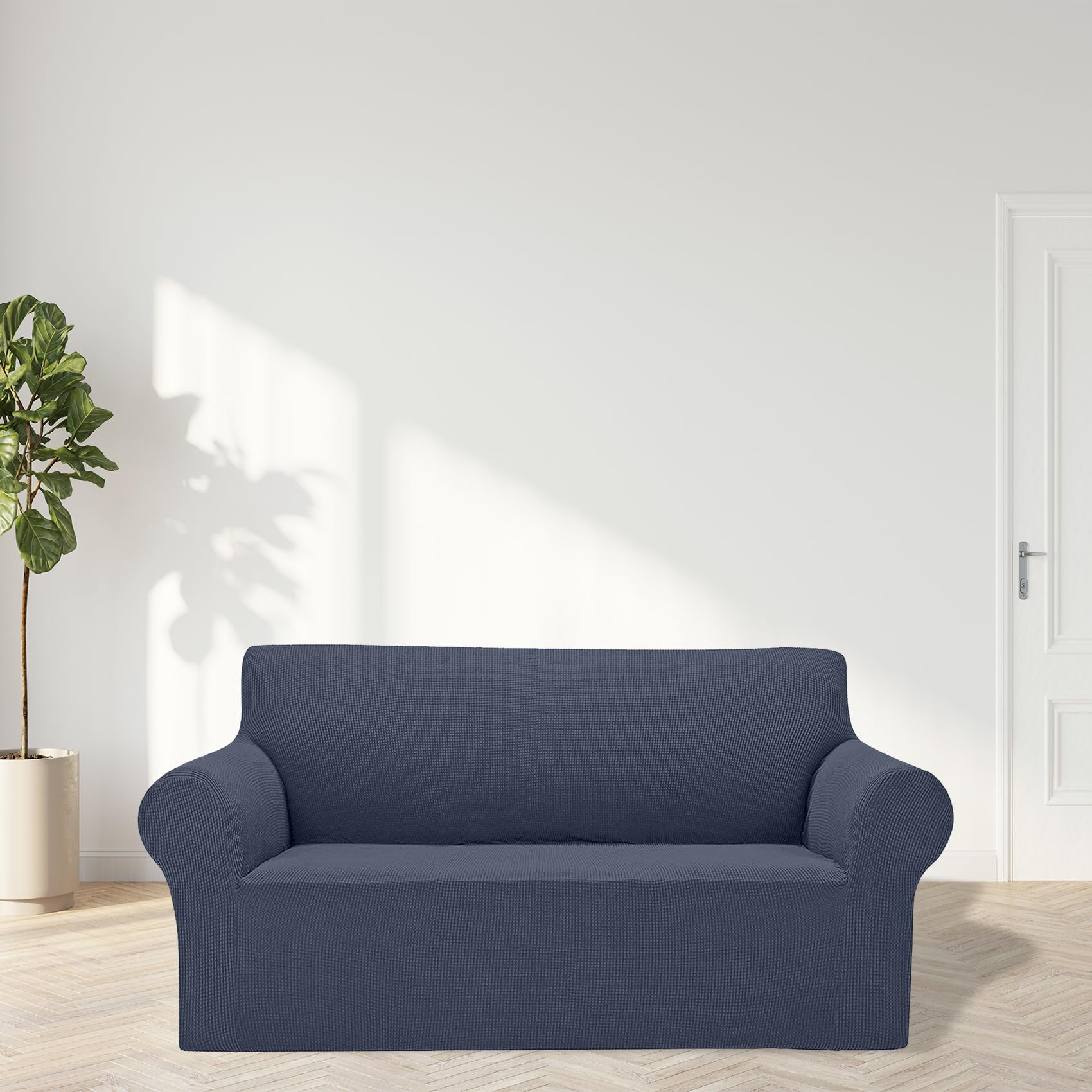 2025 New Stretch Loveseat Sofa Slipcovers Couch Cover For 2 Cushion Furniture Protector Sofa Covers With Elastic Bottom Jacquard Fabric Small Checks For Pets, Kids - Charcoal