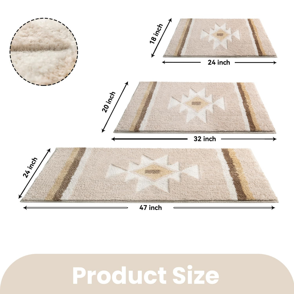 Tanvill Bathroom Rugs Beige Boho Bath Mat Non Slip, Soft Absorbent Microfiber Washable Bath Rug Floor Mat For Bathroom Shower Tu