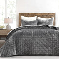 Grassix Velvet Quilt King Size, 3-Piece Luxury Dark Grey Quilt Bedding Set, Lightweight Velvet Comforter For All Seasons, Breath