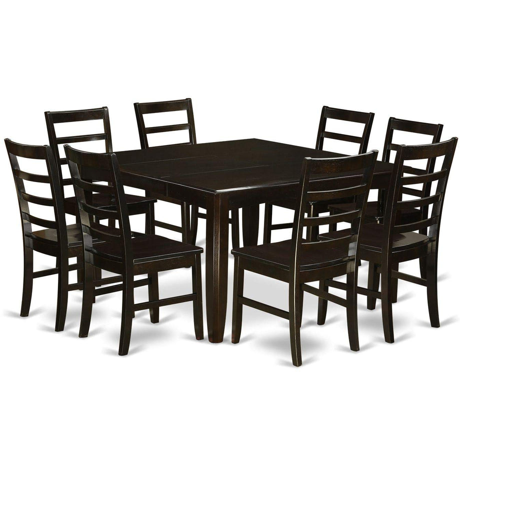 East West Furniture PARF9-CAP-W 9 Piece Modern Set Includes a Square Wooden Table with Butterfly Leaf and 8 Kitchen Dining Chairs, 54x54 Inch