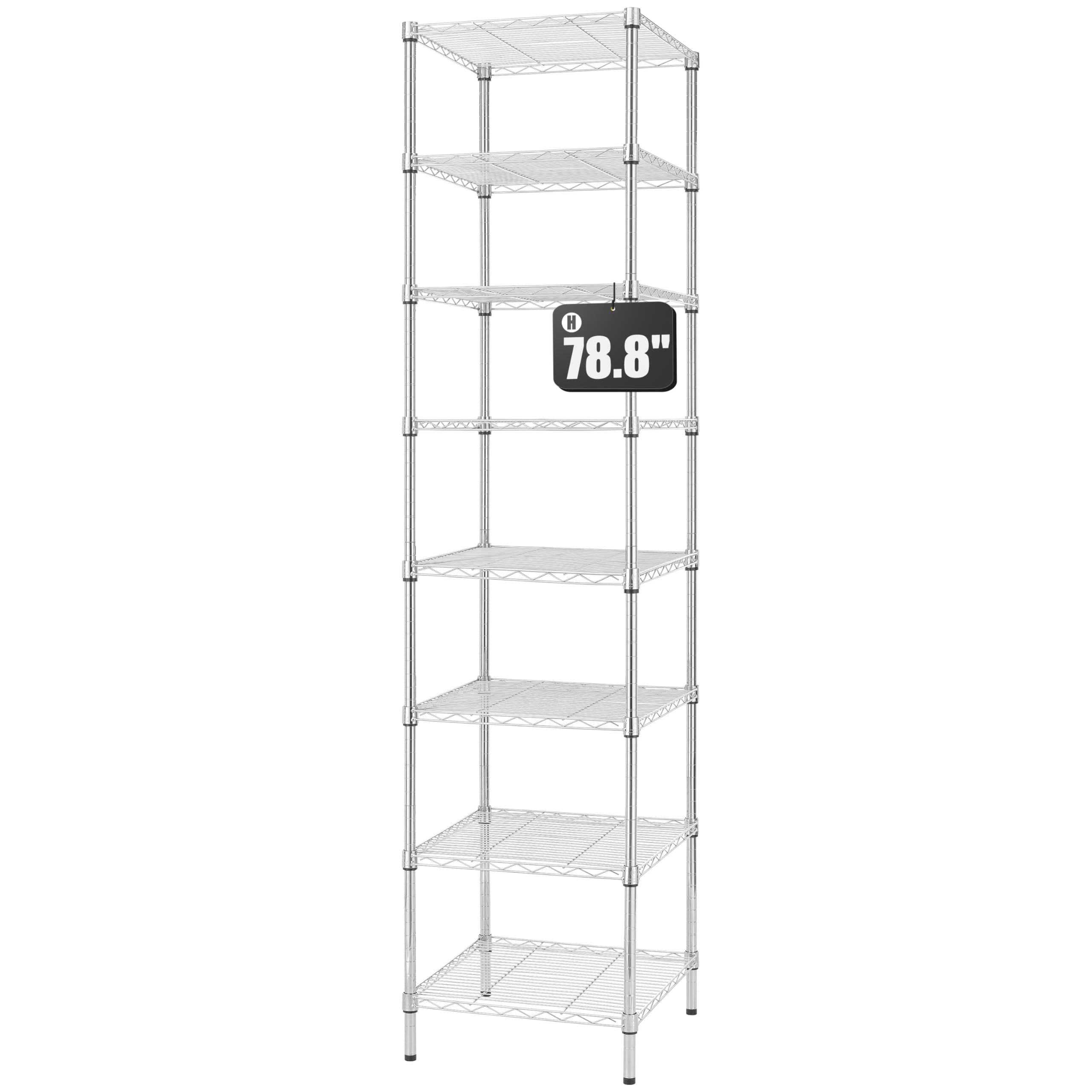 Finnhomy Heavy Duty 8 Tier Wire Shelving, 18X18X78.8 Inches 8 Shelves Storage Rack With Thicken Steel Tube, Pantry Shelves For Storage, Adjustable Metal Shelving Unit, Nsf Certified, Chrome