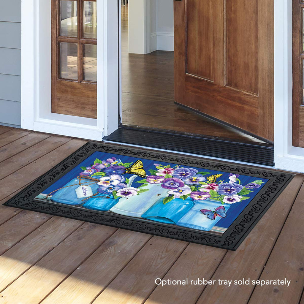 Butterflies And Pansies Spring Doormat Mason Jars Indoor Outdoor 30' X 18'