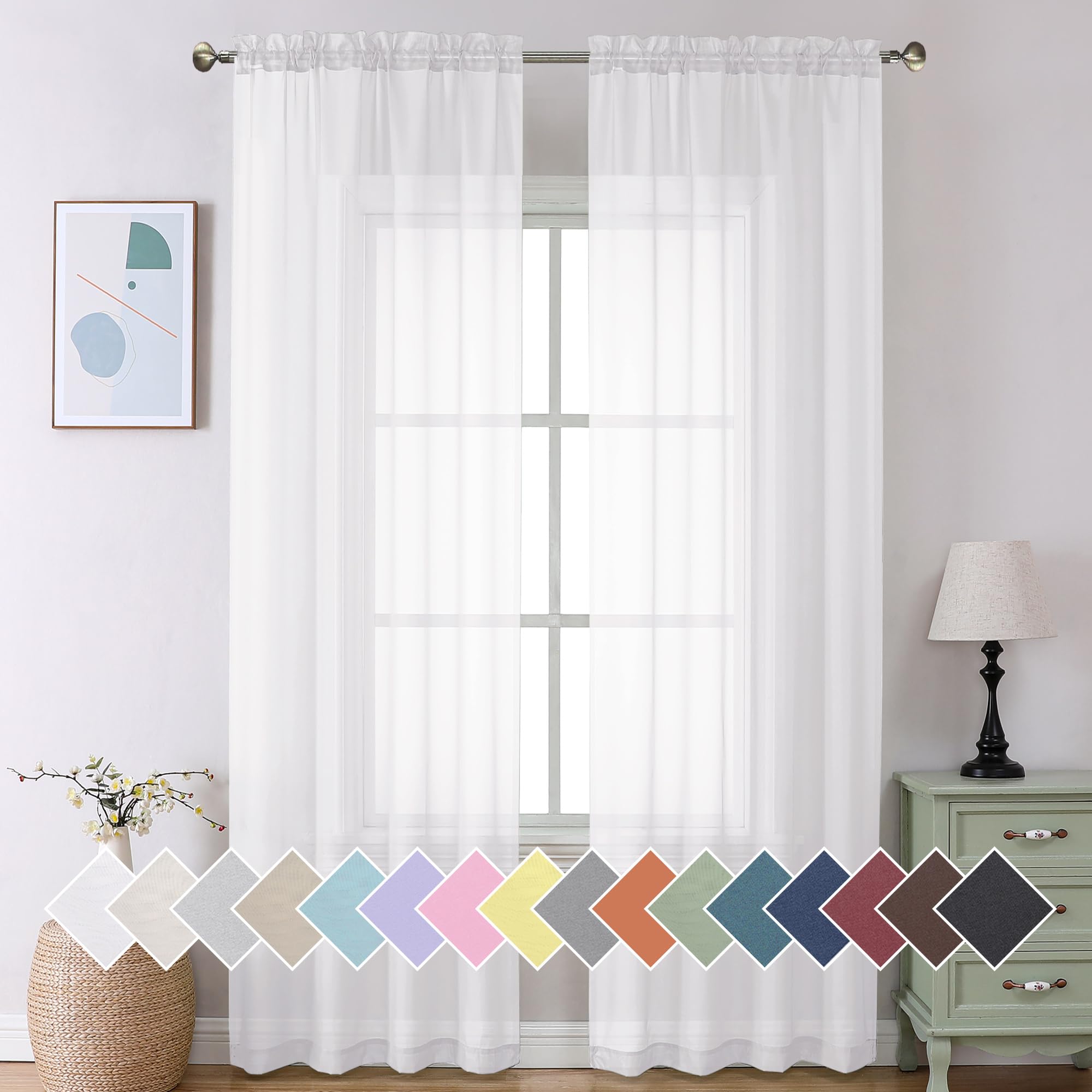 Aiyufeng Voile Sheer White Curtains - Transparent Light Weight Soft Window Treatment Curtain Panels With Rod Pocket Top For Pati