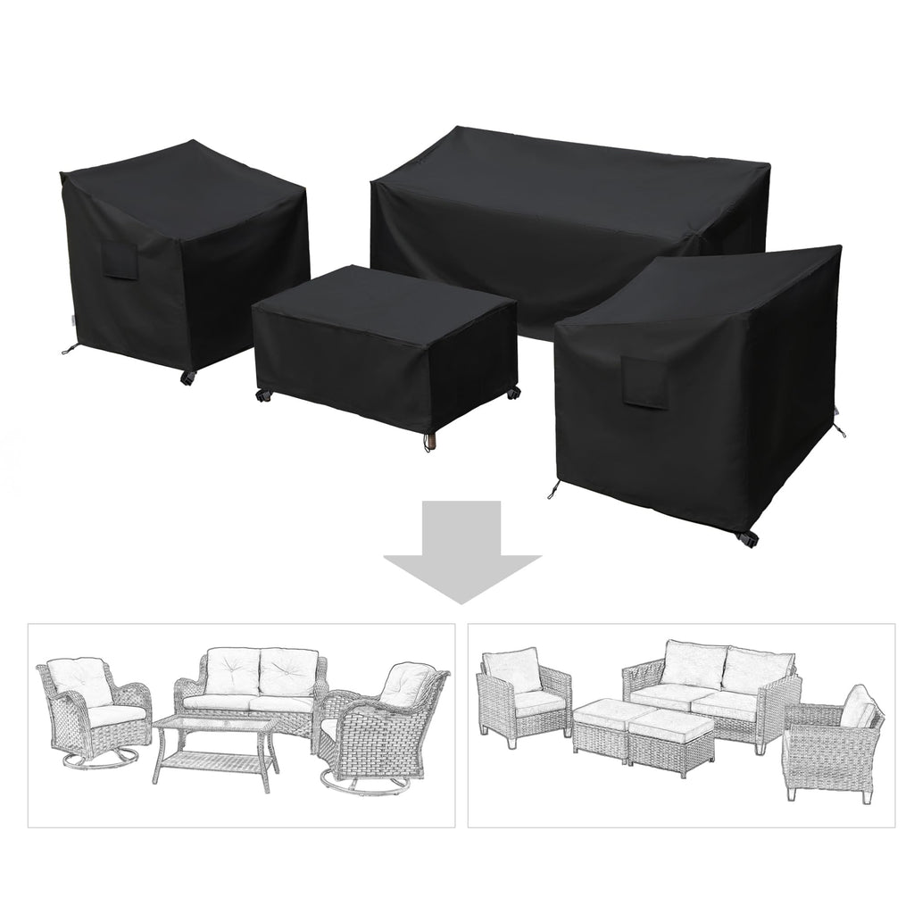 Baner Garden Patio Furniture Covers,Outdoor Furniture Cover Waterproof,Patio Furniture Set Covers For 4 Piece Outdoor Conversation Set,Patio Covers Set X-Large (Black)