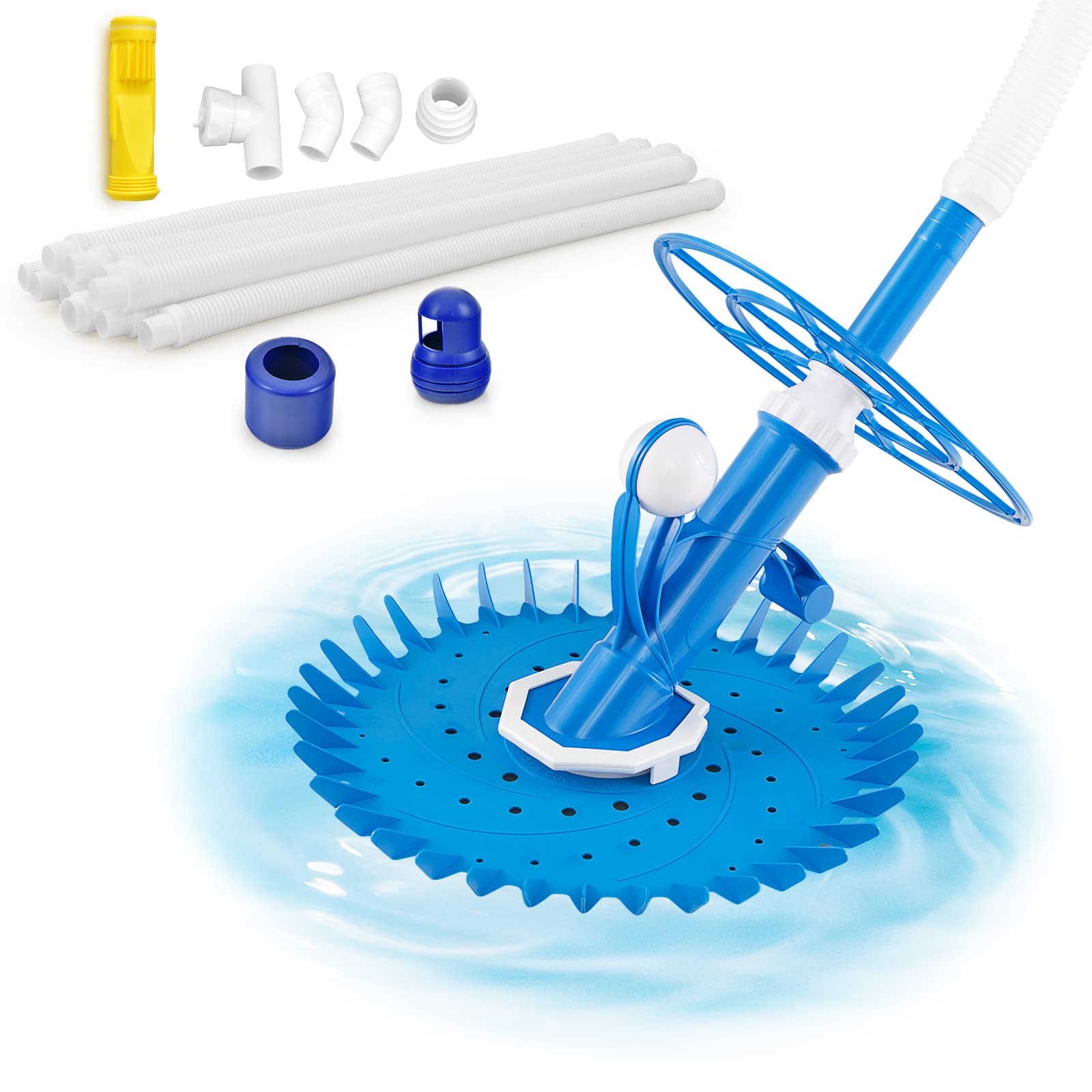 Goplus Upgraded Automatic Pool Cleaner, Vacuum Suction Pool Sweeper With 10 X 3.3 Ft Extension Hoses & 36-Fin Disc, Side Climbin