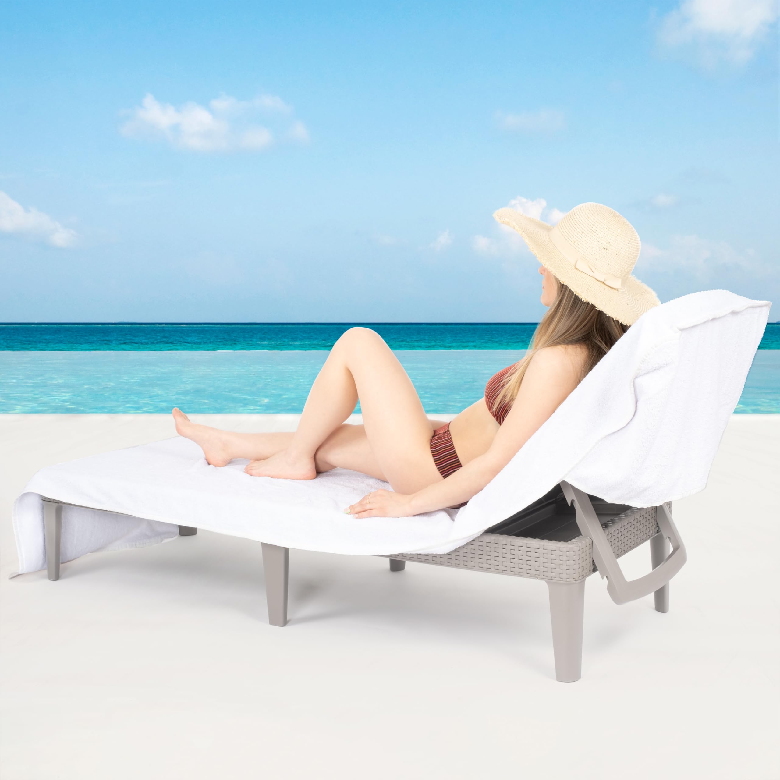 Cotton Paradise 100% Cotton Patio Chaise Lounge Covers, 30X86 Inch Lounge Chair Towel With Pocket (White)