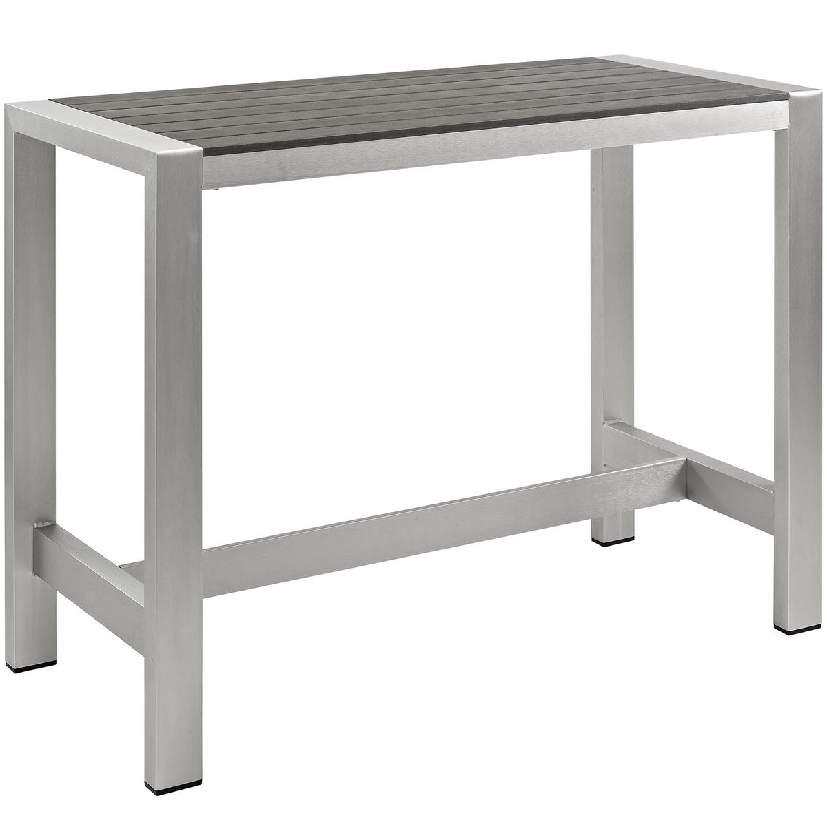 Modway Shore Aluminum Outdoor Patio 60&quot; Rectangle Bar Table in Silver Gray