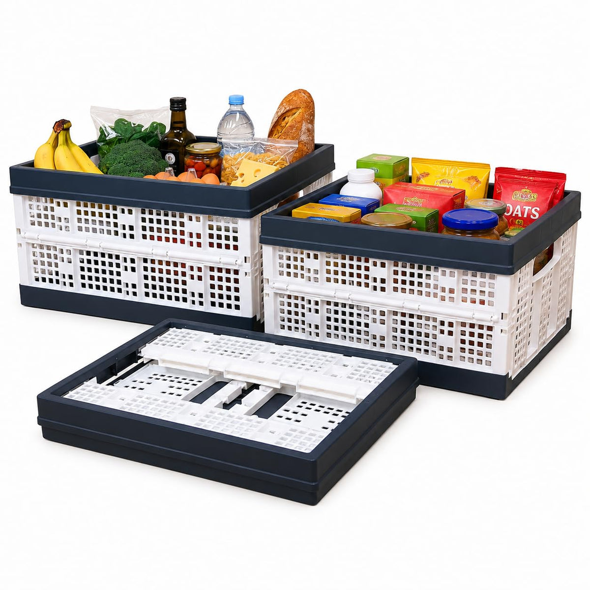 Aditya polymers Foldable Plastic Crate, 25 Kg Capacity Each, Heavy Duty | Collapsible Stackable Storage Organizer for Home, Offi