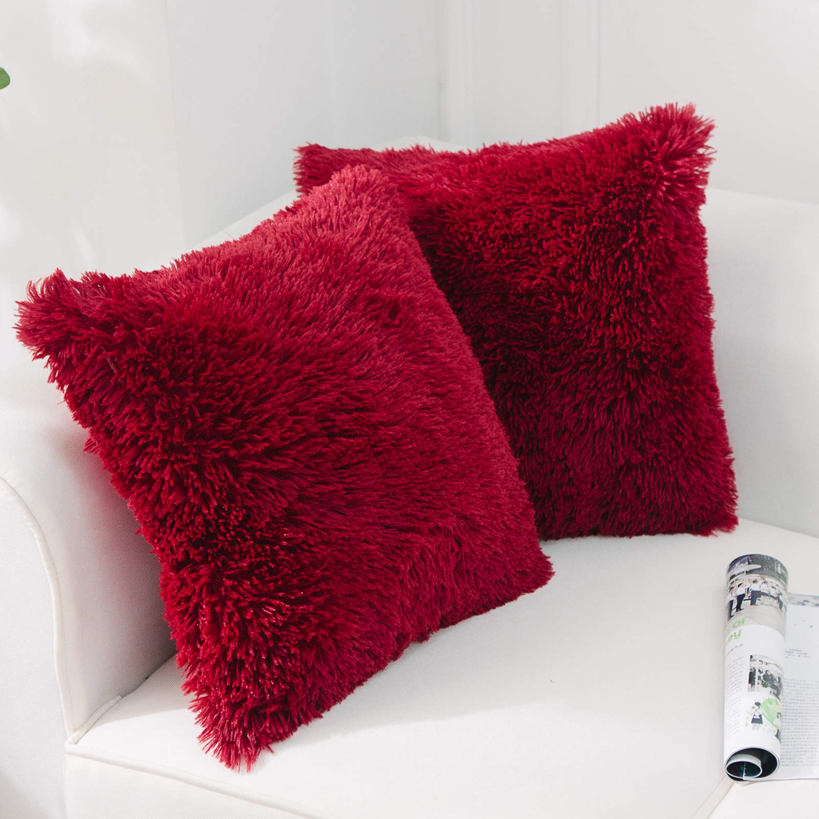 Nordeco Home Christmas Pillow Covers Faux Fur Fleece Cushion Cover Pillowcase Decorative Throw Pillows Covers, No Pillow Insert,