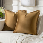 FUTEI Brown Boho Throw Pillow Covers with Tassels 20x20 Inch Set of 2,Soft Velvet Decorative Cushion Case,Home Decor for Couch B